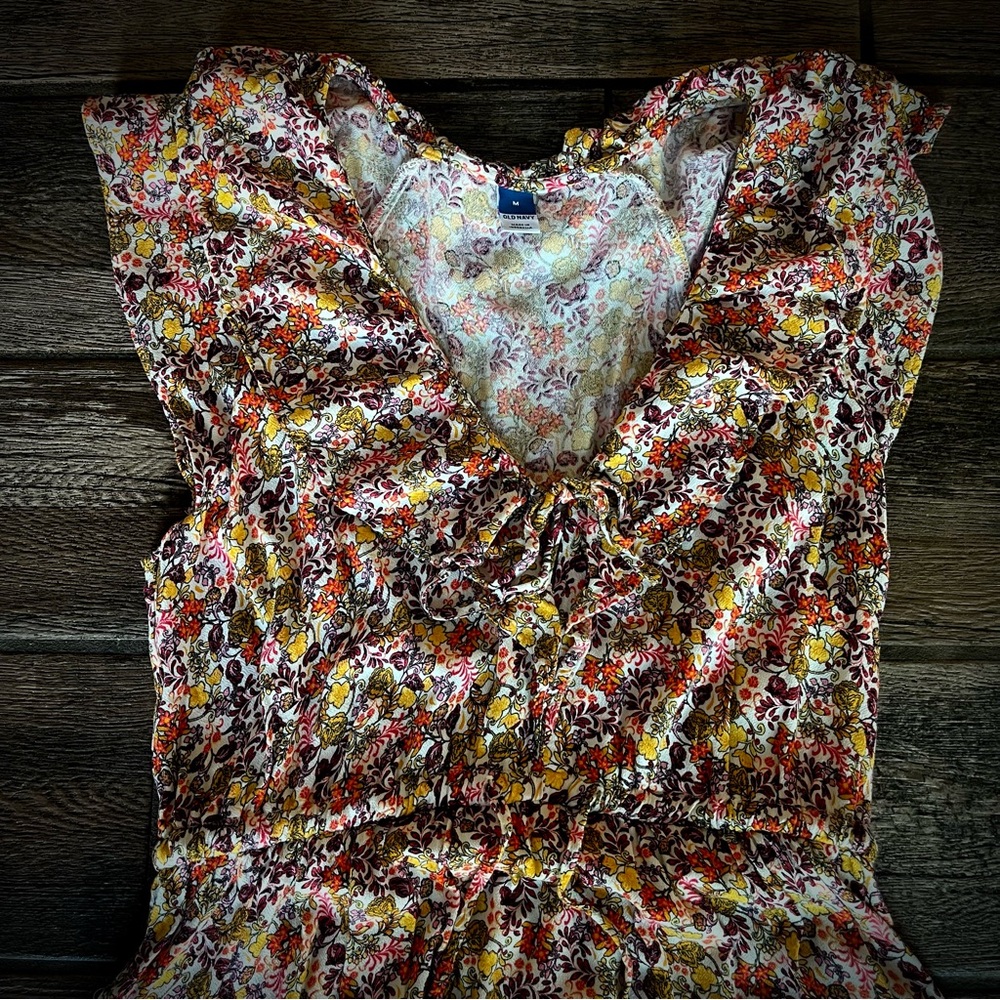 Old Navy orange & yellow floral ruffled summer garden dress M - Picture 4 of 9